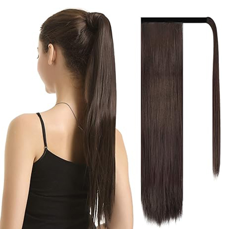 Premium 24inch Yaki Ponytail Hair Extensions Long Wigs Hair Corn Silk Yaki Wigs for Black Women Synthetic Hair Soft Corn Curly Wig Fluffy Girls First Hair Ponytail Extension Black Girl Black 24 inch