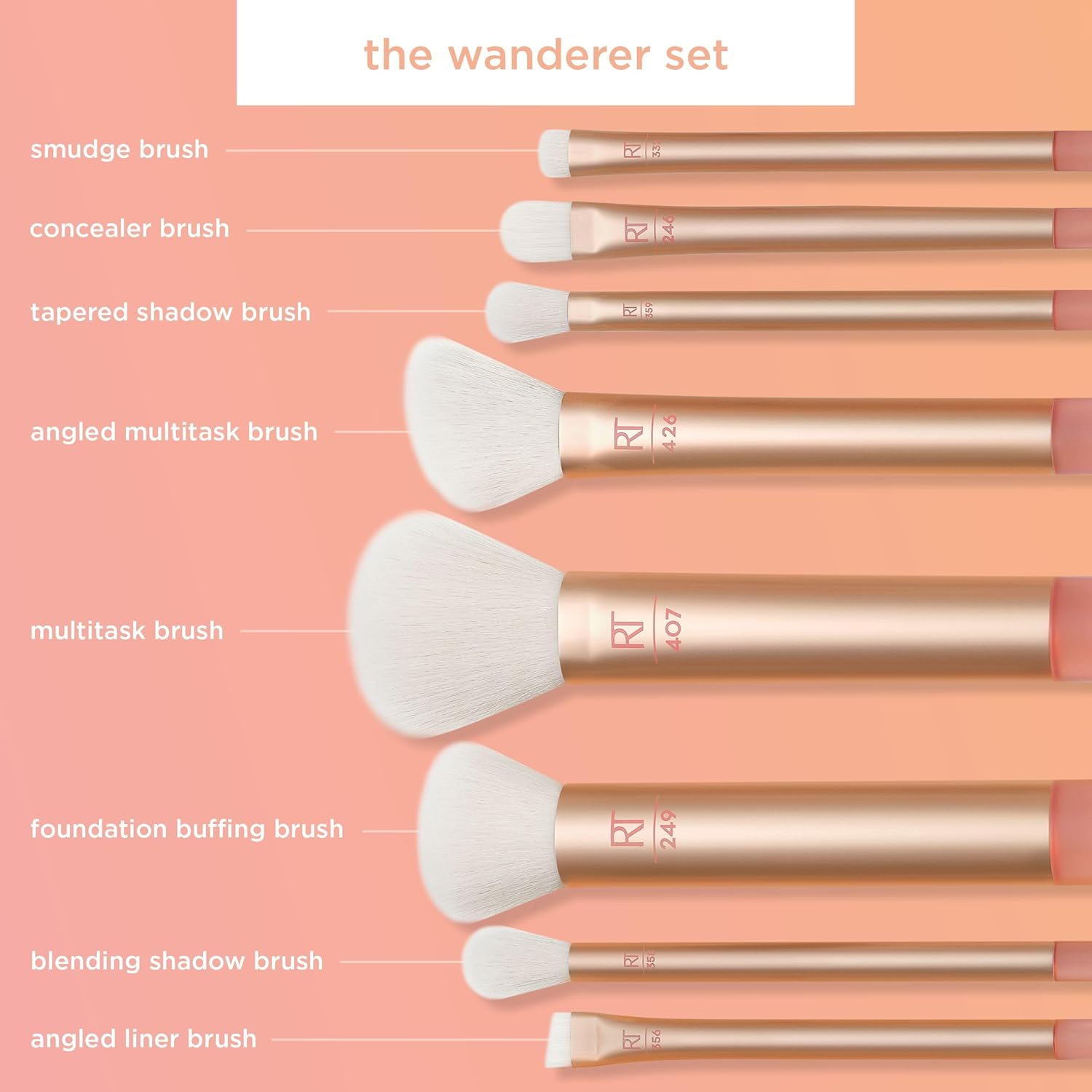 The Wanderer Make up Brush Kit, Premium and Professional 8 Midi-size Brush Set with Bag champagne 20cm