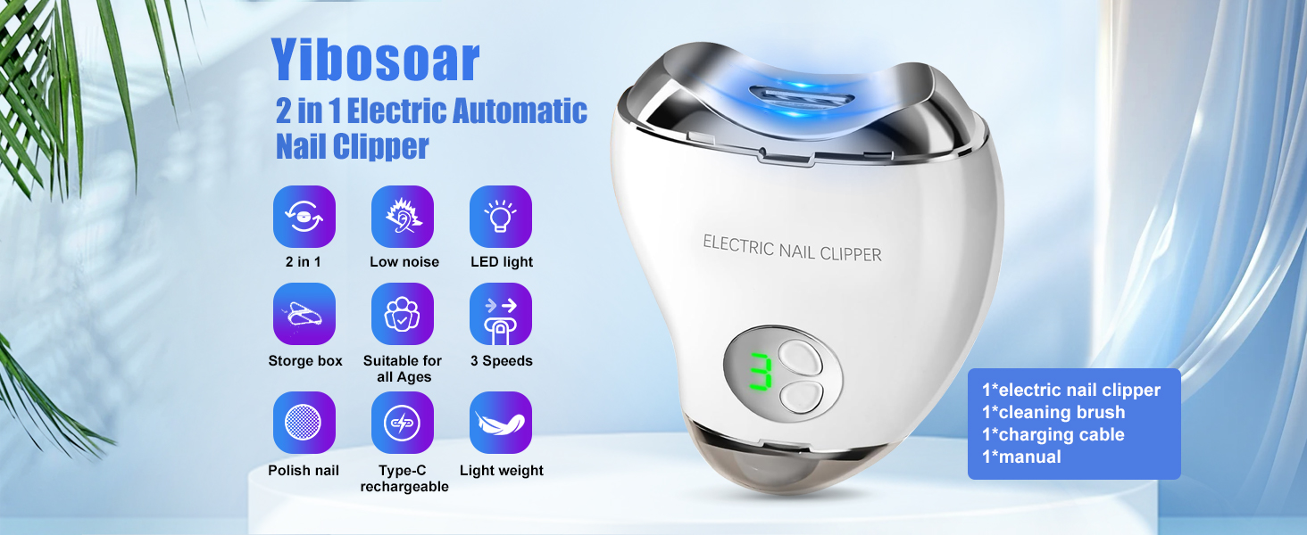 Electric Nail Clipper with LED Light & 3 Speeds, Fingernail Cutter and Polisher 2 in 1 Design, Nail Scraps Storage Safety Fingernail Trimmer for Baby Seniors and Adult (White) Orange Multi functional