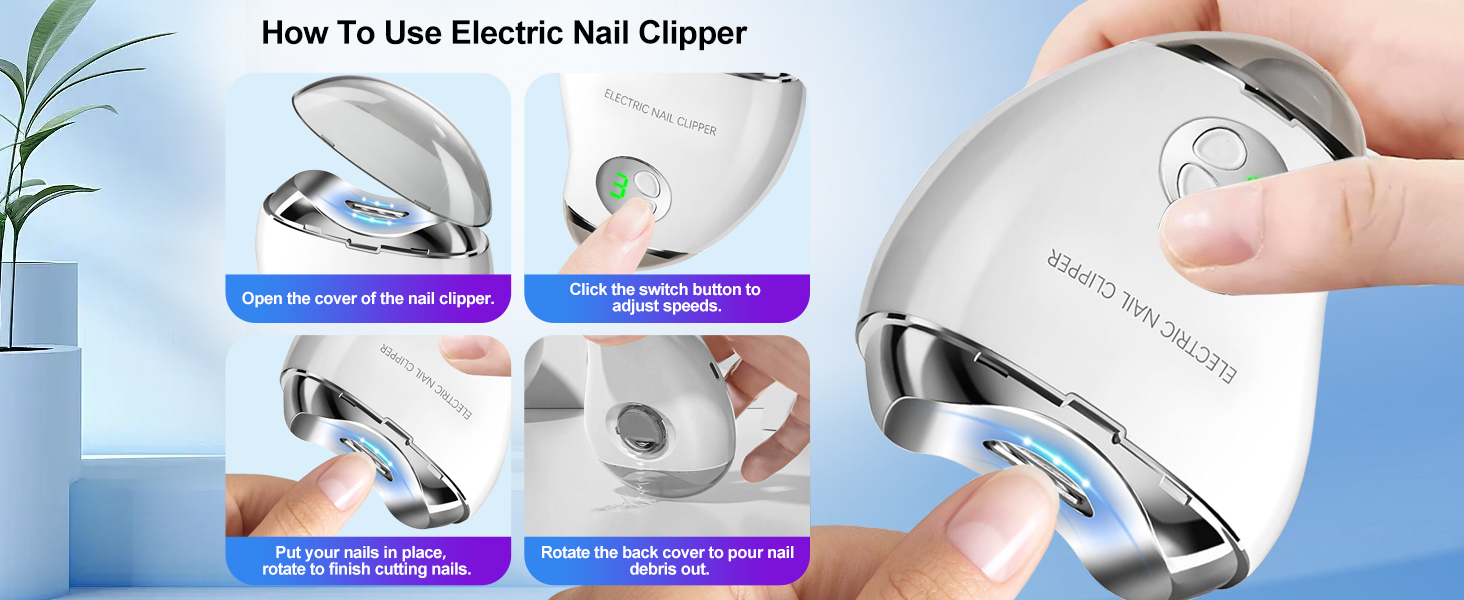 Electric Nail Clipper with LED Light & 3 Speeds, Fingernail Cutter and Polisher 2 in 1 Design, Nail Scraps Storage Safety Fingernail Trimmer for Baby Seniors and Adult (White) Orange Multi functional