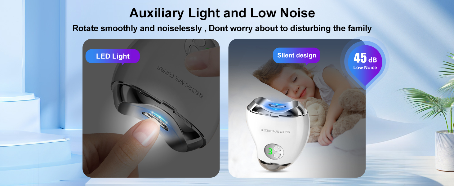 Electric Nail Clipper with LED Light & 3 Speeds, Fingernail Cutter and Polisher 2 in 1 Design, Nail Scraps Storage Safety Fingernail Trimmer for Baby Seniors and Adult (White) Orange Multi functional