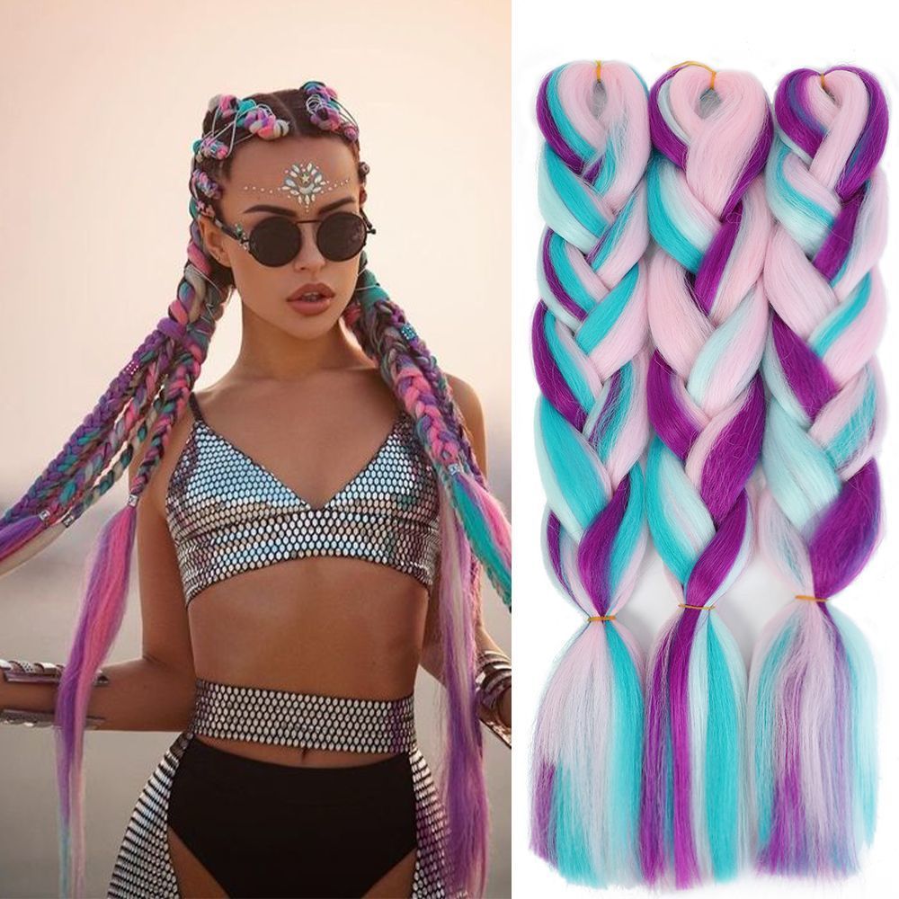 3 Packs Colored Hair Extensions Hair wig Hairpieces for Girl Women 3packs as pictures