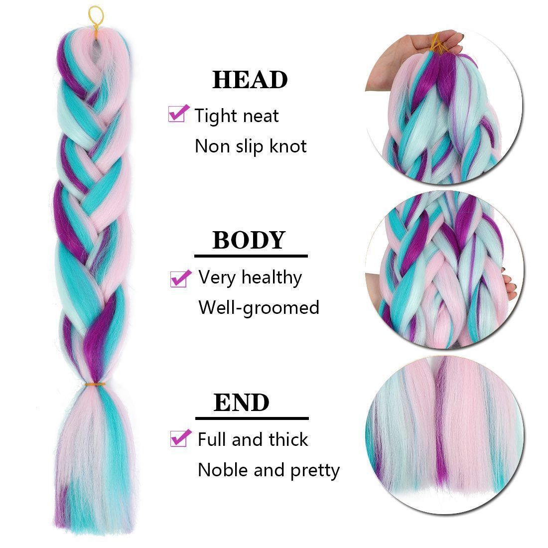 3 Packs Colored Hair Extensions Hair wig Hairpieces for Girl Women 3packs as pictures