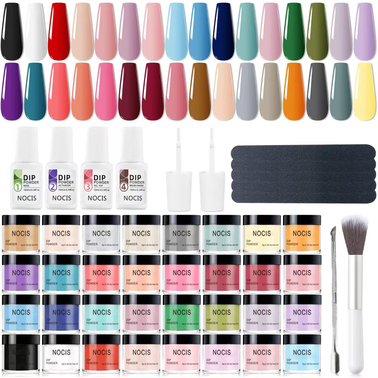 32+4 piece gel nail polish set with bright base and La colored matte gel nail top color one set