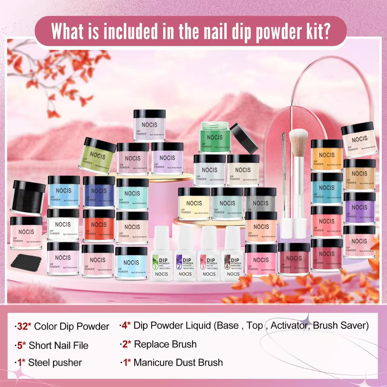 32+4 piece gel nail polish set with bright base and La colored matte gel nail top color one set