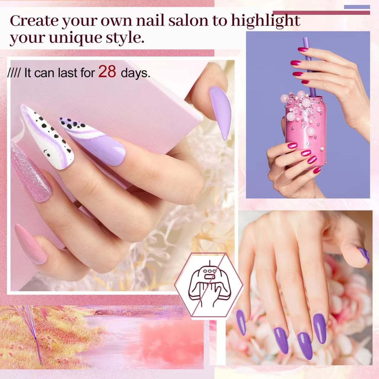 32+4 piece gel nail polish set with bright base and La colored matte gel nail top color one set