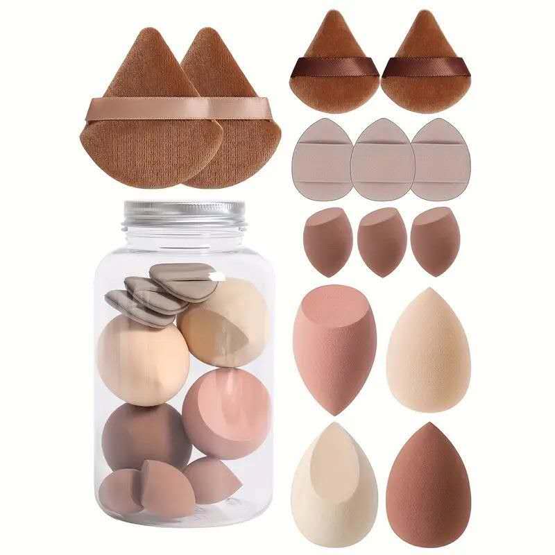 Makeup Sponge Set Triangle Puff 14 Pcs for Liquid, Cream, and Powder, Multi-colored Makeup Sponges and Mini Sponge purple as picture