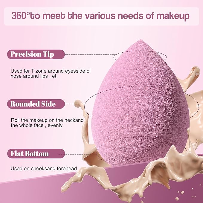 Makeup Sponge Set Triangle Puff 14 Pcs for Liquid, Cream, and Powder, Multi-colored Makeup Sponges and Mini Sponge purple as picture
