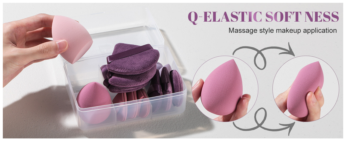 Makeup Sponge Set Triangle Puff 14 Pcs for Liquid, Cream, and Powder, Multi-colored Makeup Sponges and Mini Sponge purple as picture