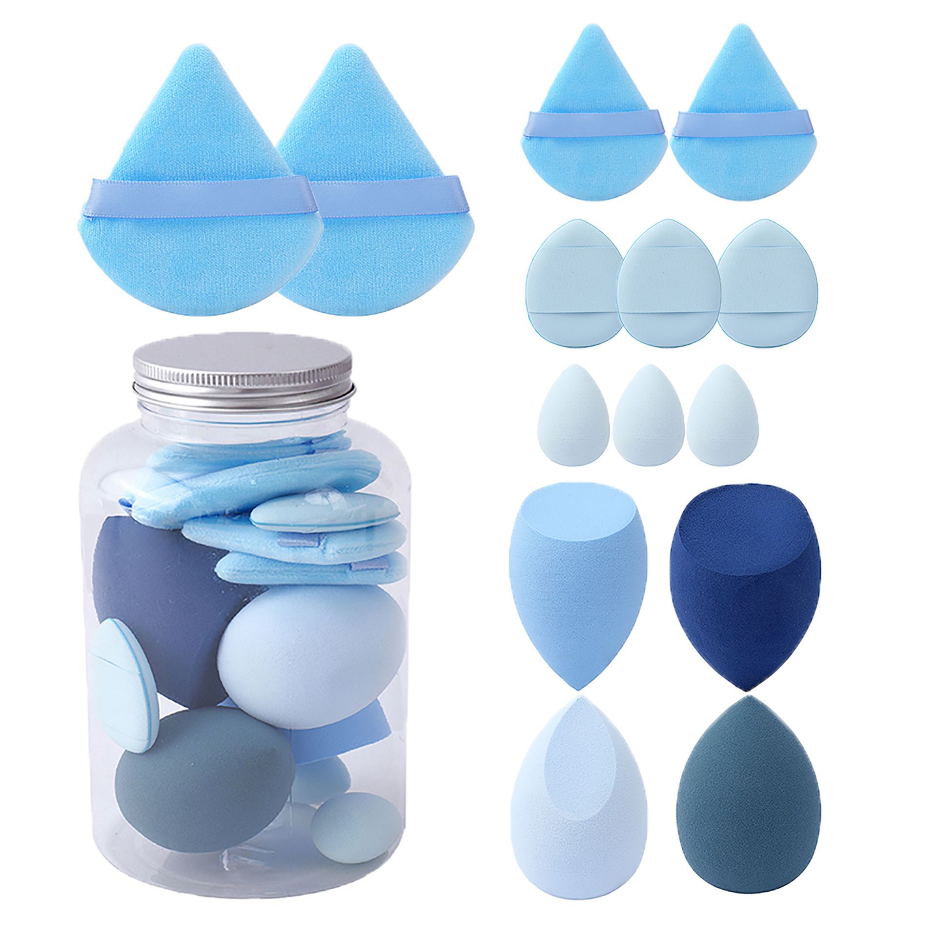 Makeup Sponge Set Triangle Puff 14 Pcs for Liquid, Cream, and Powder, Multi-colored Makeup Sponges and Mini Sponge purple as picture