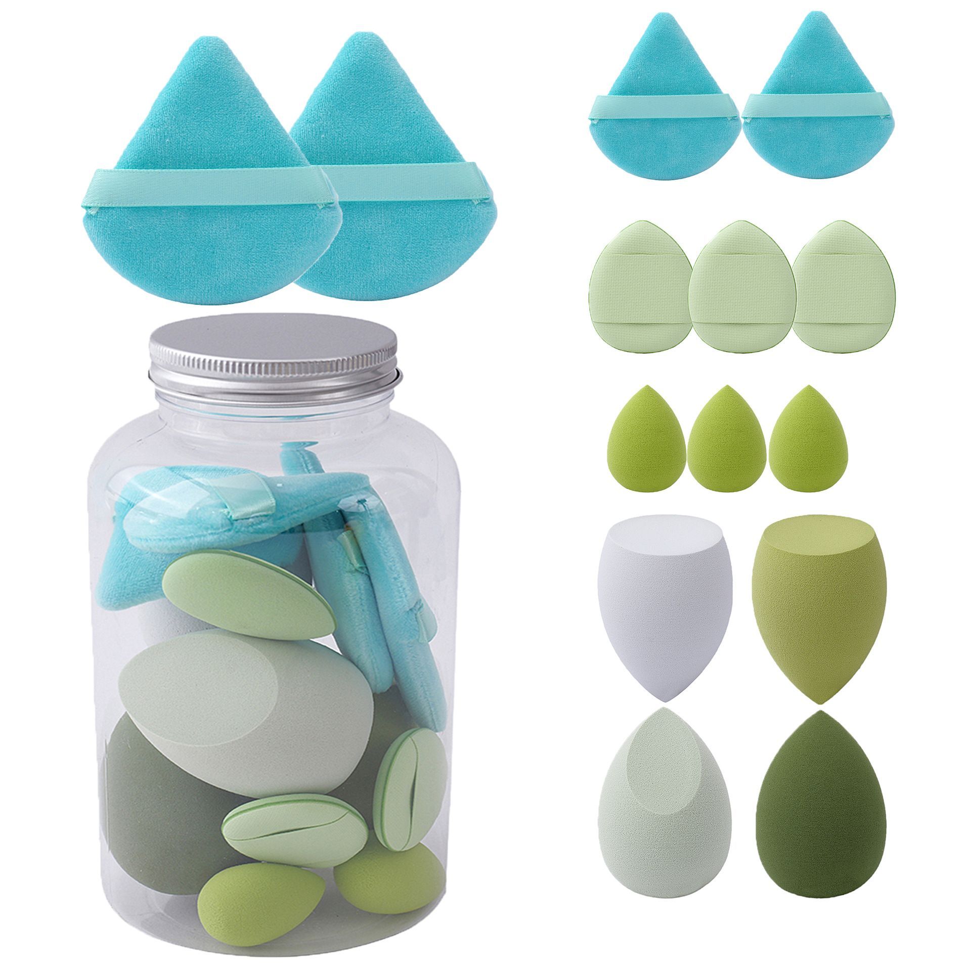 Makeup Sponge Set Triangle Puff 14 Pcs for Liquid, Cream, and Powder, Multi-colored Makeup Sponges and Mini Sponge purple as picture