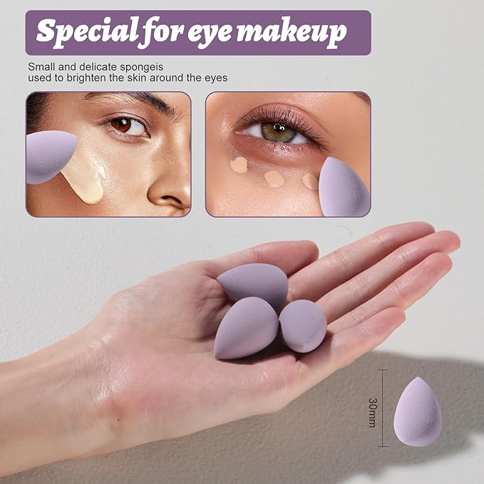 Makeup Sponge Set Triangle Puff 14 Pcs for Liquid, Cream, and Powder, Multi-colored Makeup Sponges and Mini Sponge purple as picture