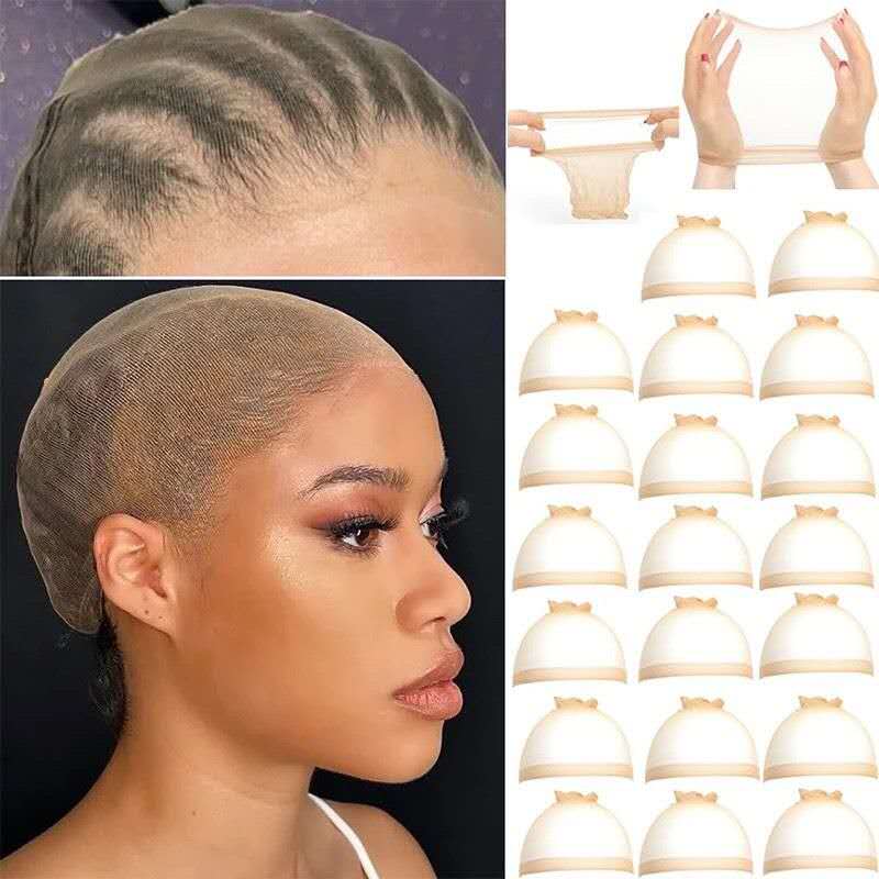 Skinlike HD Wig Cap, 4 Pieces Invisible and Sheer Breathable Ultra-thin Stretchy Stocking Caps for Lace Front Wigs brown as picture