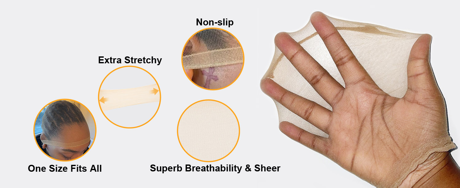 Skinlike HD Wig Cap, 4 Pieces Invisible and Sheer Breathable Ultra-thin Stretchy Stocking Caps for Lace Front Wigs brown as picture