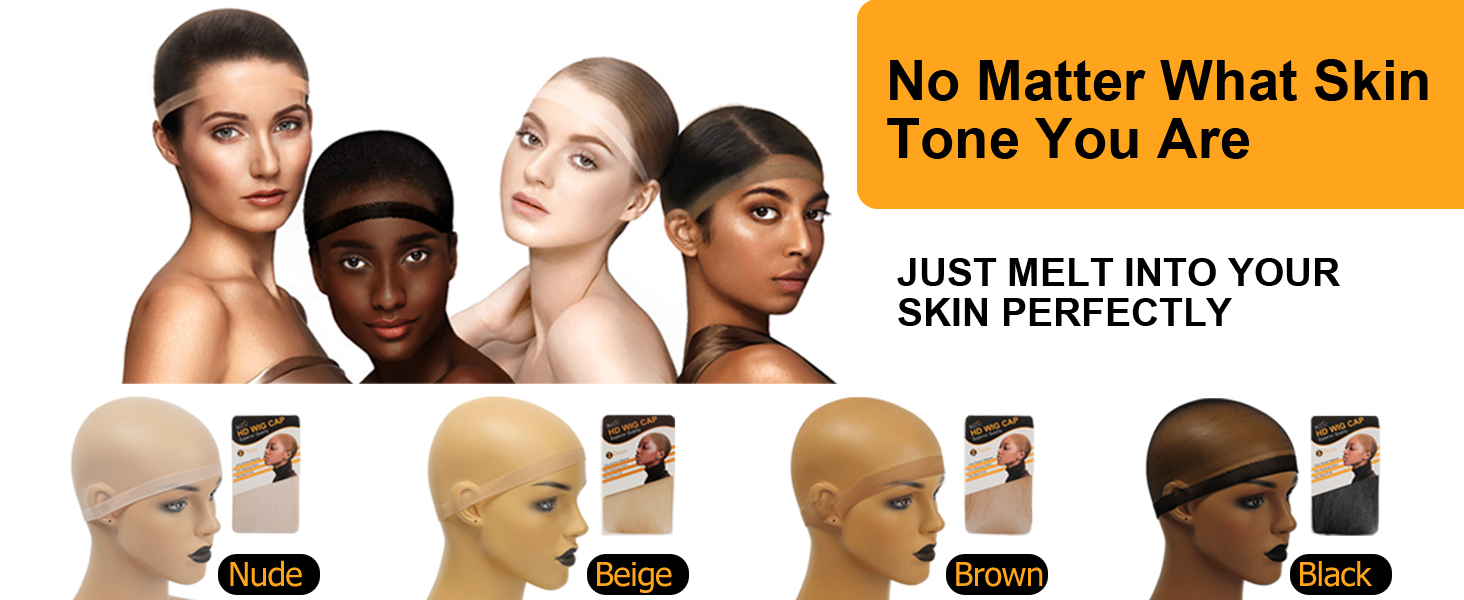 Skinlike HD Wig Cap, 4 Pieces Invisible and Sheer Breathable Ultra-thin Stretchy Stocking Caps for Lace Front Wigs brown as picture