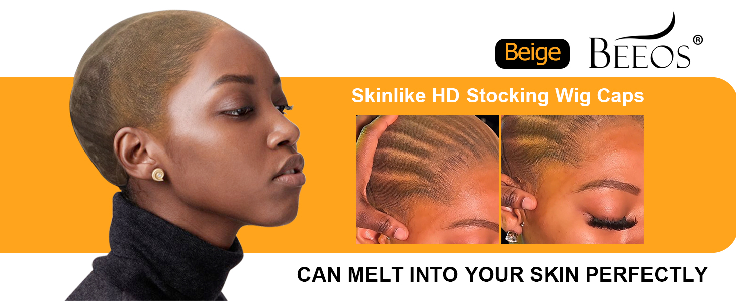 Skinlike HD Wig Cap, 4 Pieces Invisible and Sheer Breathable Ultra-thin Stretchy Stocking Caps for Lace Front Wigs brown as picture