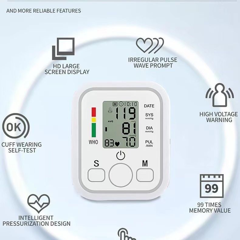 English electronic sphygmomanometer measuring instrument accurate upper arm automatic instrument household medical large screen Plugin and Battery As picture