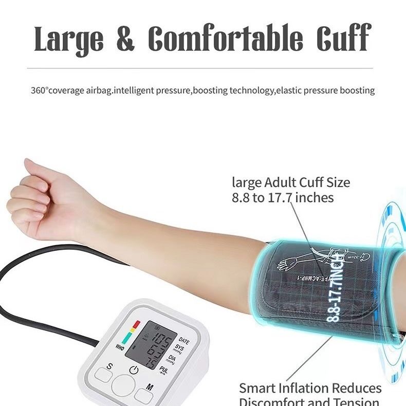English electronic sphygmomanometer measuring instrument accurate upper arm automatic instrument household medical large screen Plugin and Battery As picture