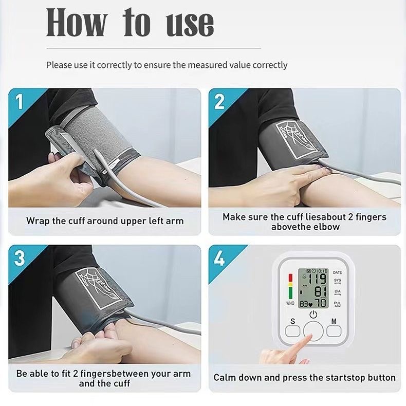 English electronic sphygmomanometer measuring instrument accurate upper arm automatic instrument household medical large screen Plugin and Battery As picture