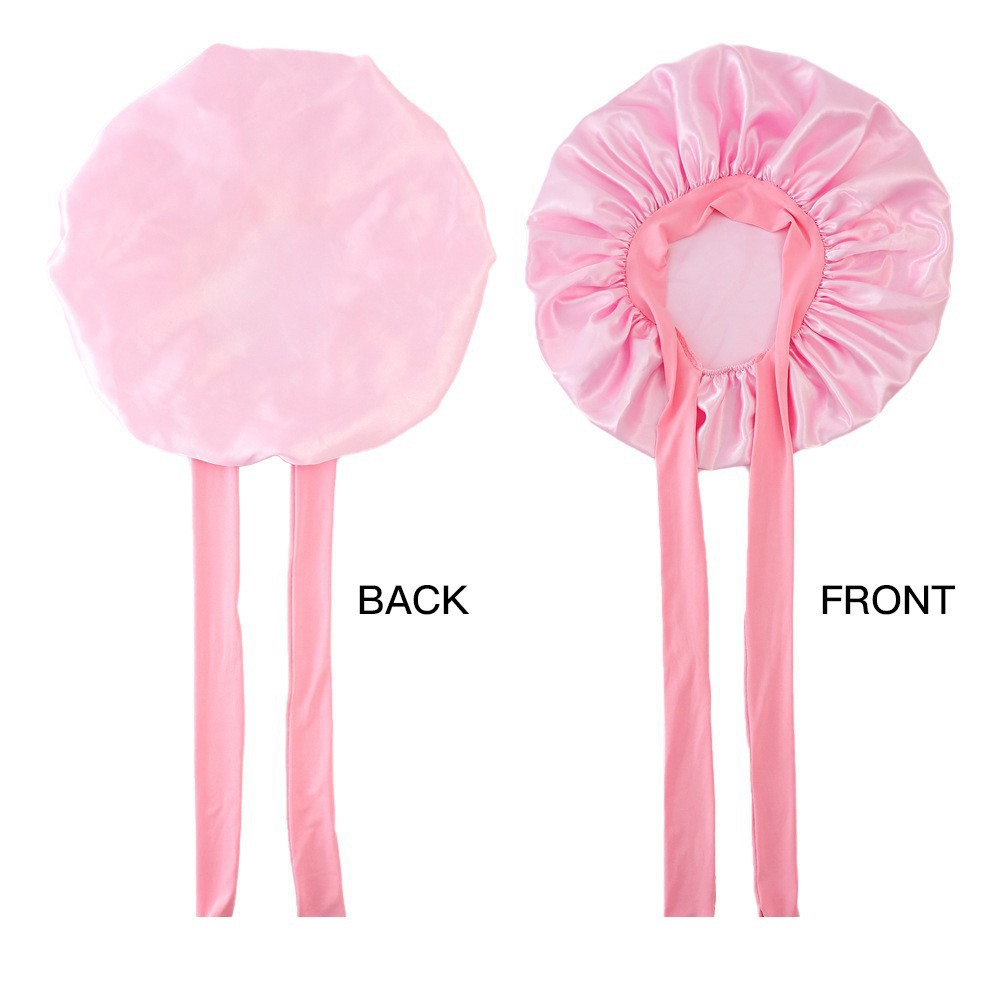 Elastic ribbon bow color round hat solid color imitation silk nightcap wide edge beauty hair headband hat black M [分类版本2]