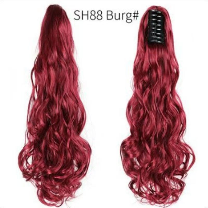 Ponytail wig for women, grab clip, strap style, corn perm, high ponytail, natural long curly hair, ponytail piece SH88 BURG 50CM [分类版本1]