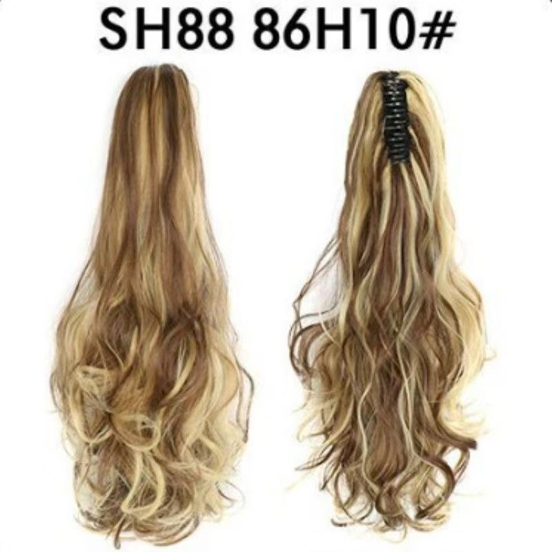 Ponytail wig for women, grab clip, strap style, corn perm, high ponytail, natural long curly hair, ponytail piece SH88 BURG 50CM [分类版本1]