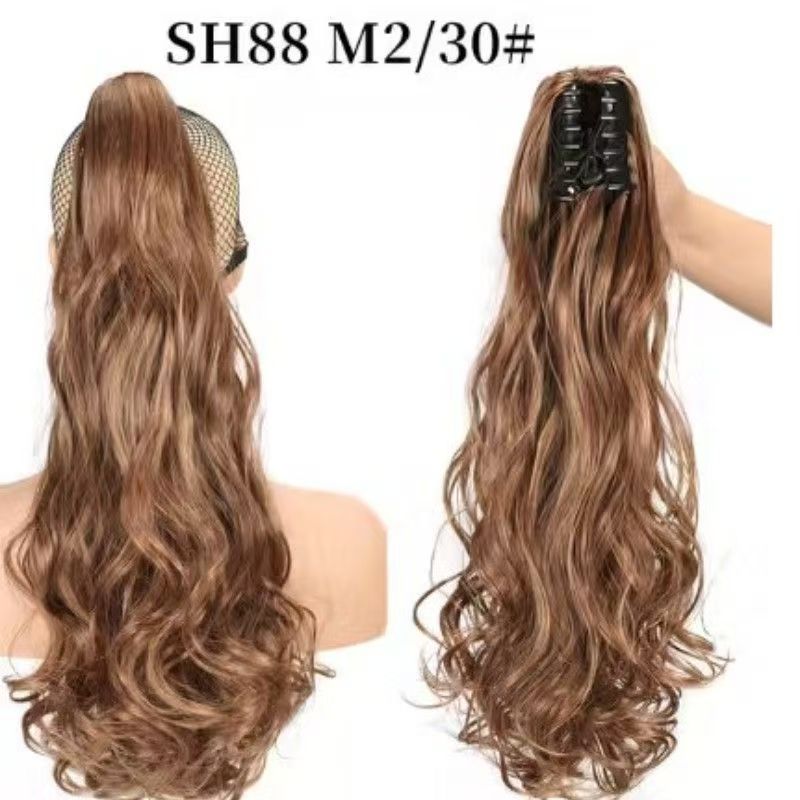Ponytail wig for women, grab clip, strap style, corn perm, high ponytail, natural long curly hair, ponytail piece SH88 BURG 50CM [分类版本1]