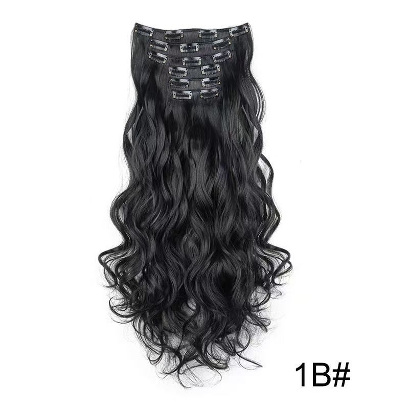 6 pieces Wigs women's long curly hair big wave water ripple silk puffy patch wig patch Chicken rolls 1B 45CM [分类版本2]