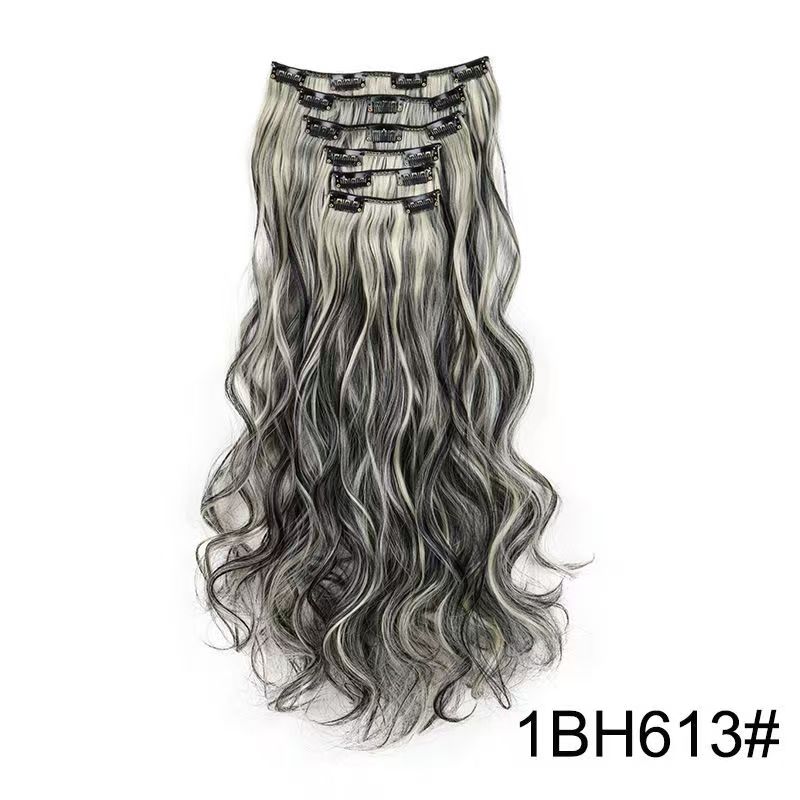 6 pieces Wigs women's long curly hair big wave water ripple silk puffy patch wig patch Chicken rolls 1B 45CM [分类版本2]