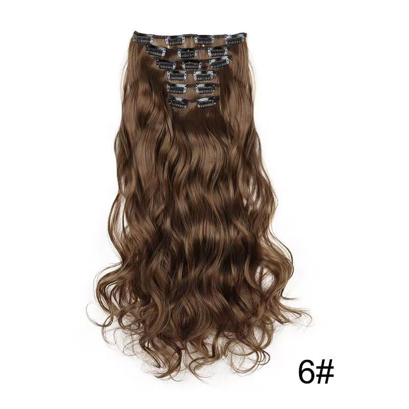 6 pieces Wigs women's long curly hair big wave water ripple silk puffy patch wig patch Chicken rolls 1B 45CM [分类版本2]