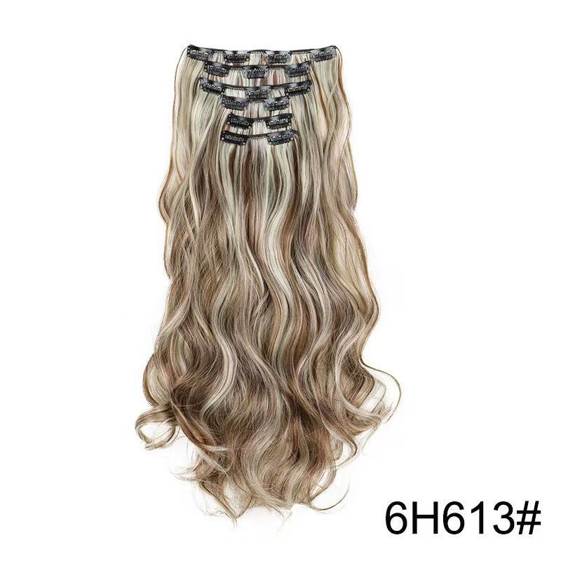 6 pieces Wigs women's long curly hair big wave water ripple silk puffy patch wig patch Chicken rolls 1B 45CM [分类版本2]