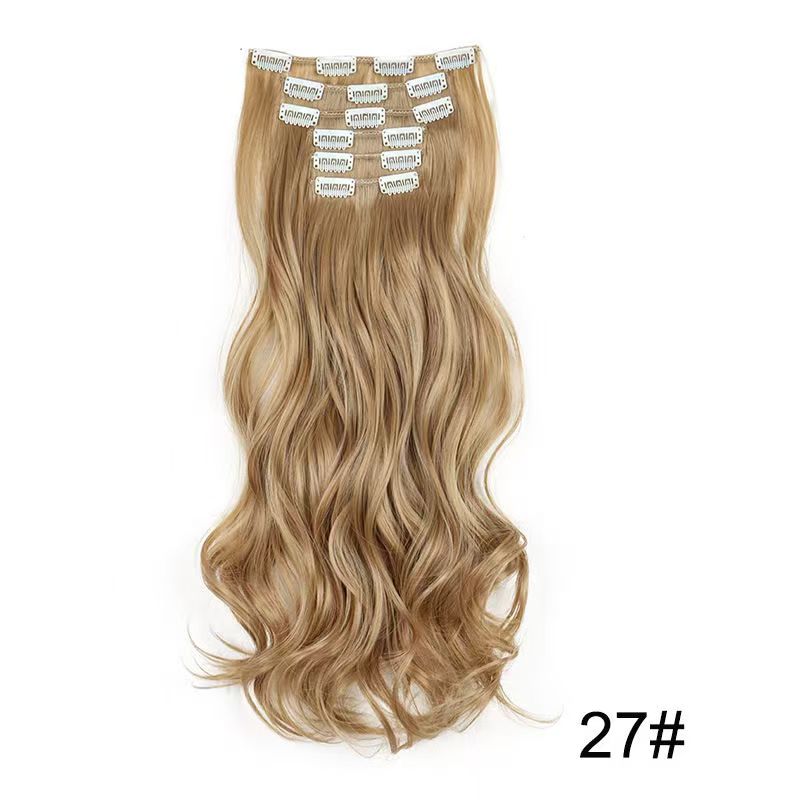 6 pieces Wigs women's long curly hair big wave water ripple silk puffy patch wig patch Chicken rolls 1B 45CM [分类版本2]