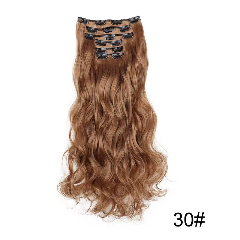 6 pieces Wigs women's long curly hair big wave water ripple silk puffy patch wig patch Chicken rolls 1B 45CM [分类版本2]