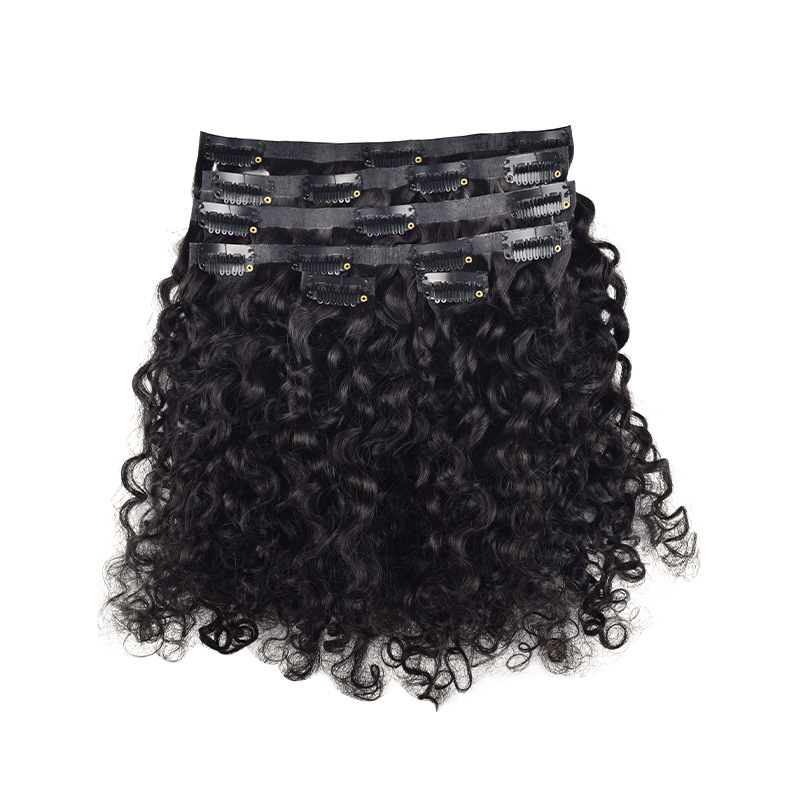 14inch/35cm Wig real hair clip hair 6-piece set Burmese curls clip in hair wig piece black 14inch/35cm [分类版本1]