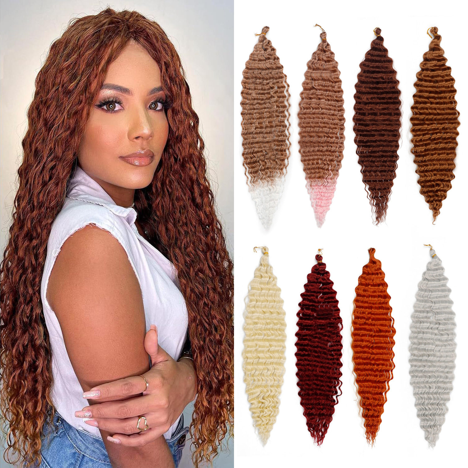 30 inch European and American crochet hair deep wave long roll dirty braid braided hair black wig synthetic crochet hair 1B 30inch [分类版本1]