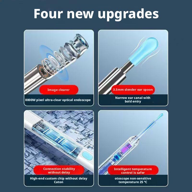 Wireless visual ear cleaning tool for removing earwax - High-definition ear cleaning endoscope with light and illumination - Children's ear cleaning spoon black 7-piece set