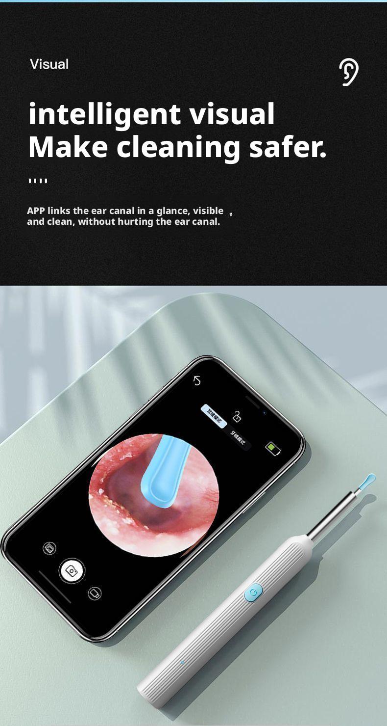 Wireless visual ear cleaning tool for removing earwax - High-definition ear cleaning endoscope with light and illumination - Children's ear cleaning spoon black 7-piece set