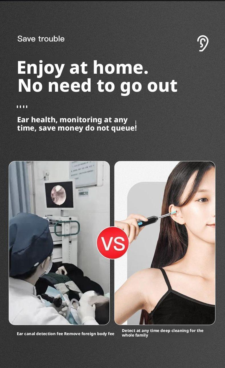 Wireless visual ear cleaning tool for removing earwax - High-definition ear cleaning endoscope with light and illumination - Children's ear cleaning spoon black 7-piece set