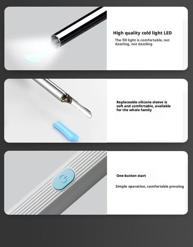 Wireless visual ear cleaning tool for removing earwax - High-definition ear cleaning endoscope with light and illumination - Children's ear cleaning spoon black 7-piece set