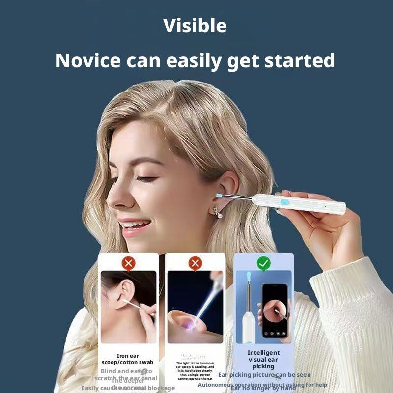 Wireless visual ear cleaning tool for removing earwax - High-definition ear cleaning endoscope with light and illumination - Children's ear cleaning spoon black 7-piece set