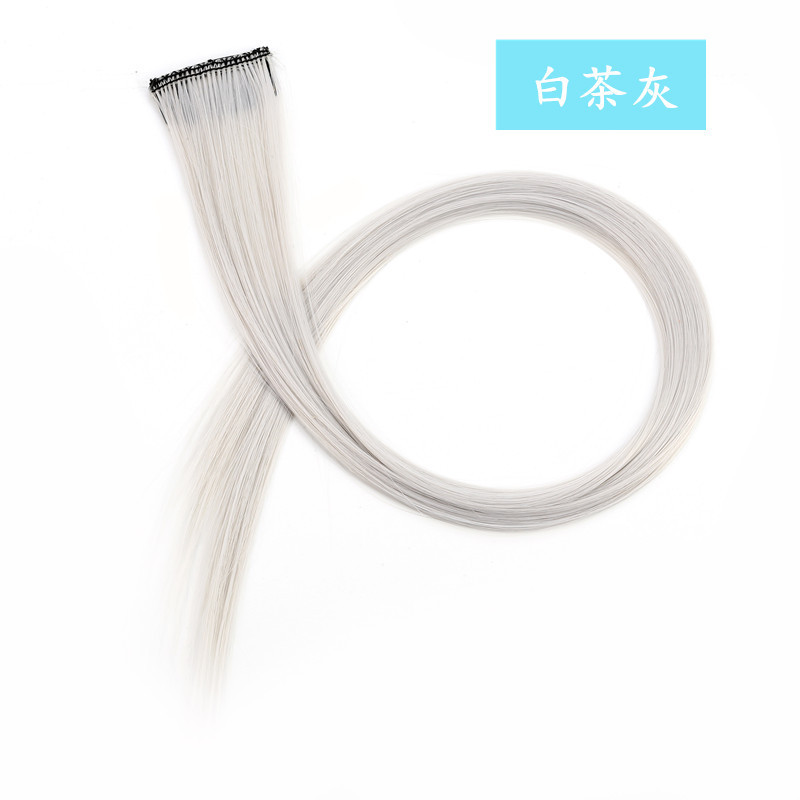 Colored Hair Extensions Clip in/on for America Women Girls hiar Accessories Wig Pieces Synthetic Rainbow Hair Extensions Rainbow Long Straight Hairpieces Clip white tea gray 50cm
