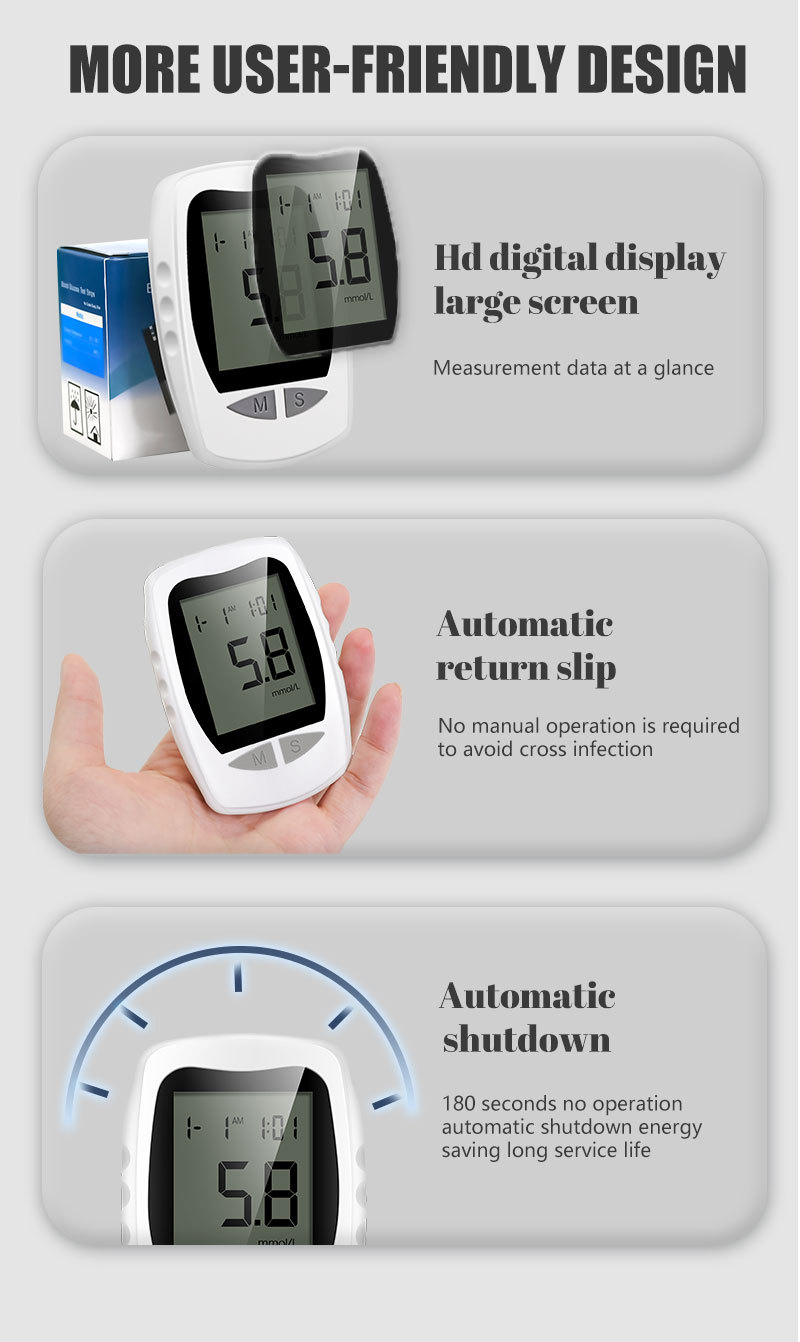 Automatic Blood Glucose Meter       - Home Use Blood Glucose Testing Device  Medical-Grade Blood Sugar Monitor Kit  For High Blood Sugar Measurement KH100-1 1 set of instrument + 50 test strips + 5