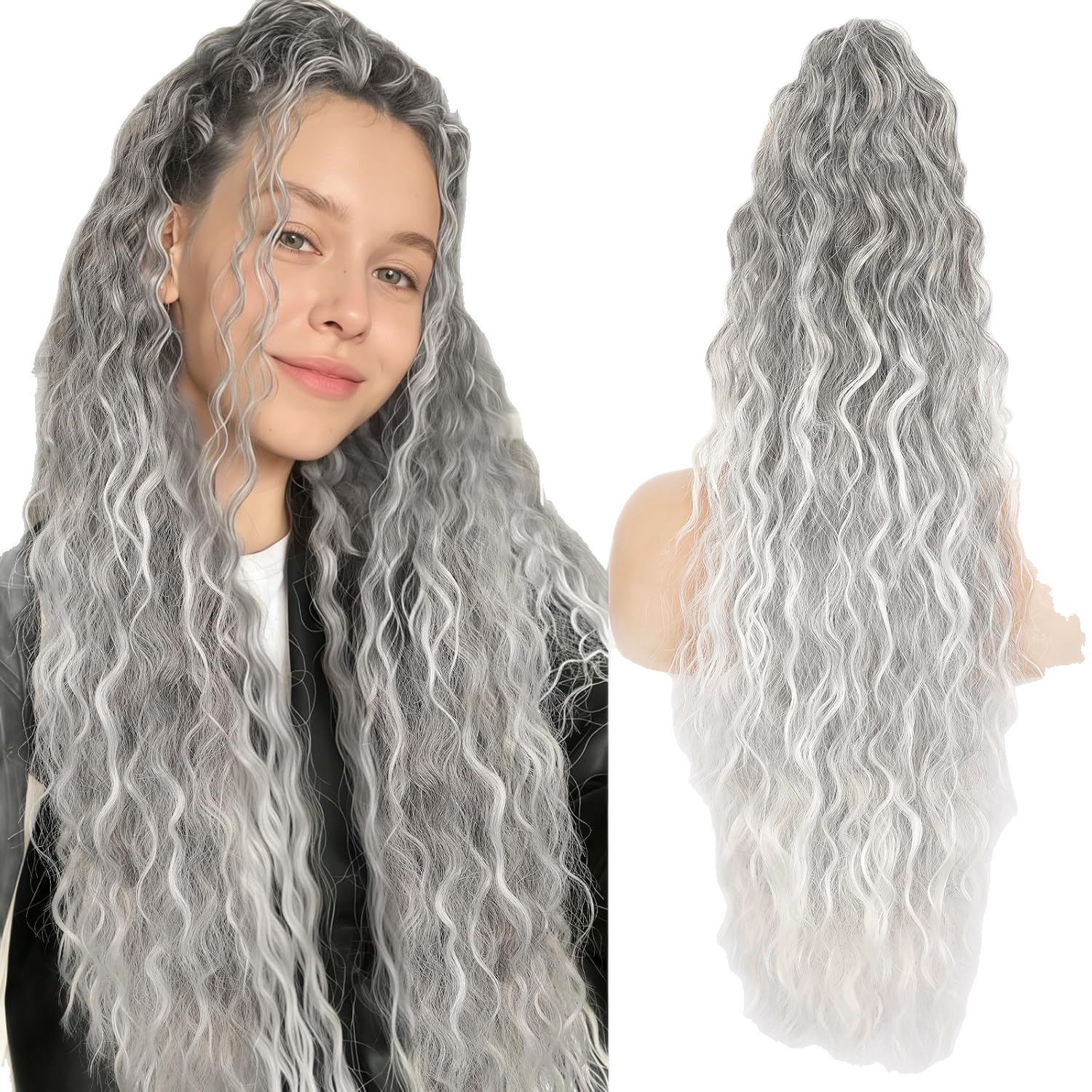 Women's Long Hair Firm Grip Wig Simulates High Ponytail Corn Perm Hairpiece  Fluffy Long Curly Hair 01 One Size [分类版本1]