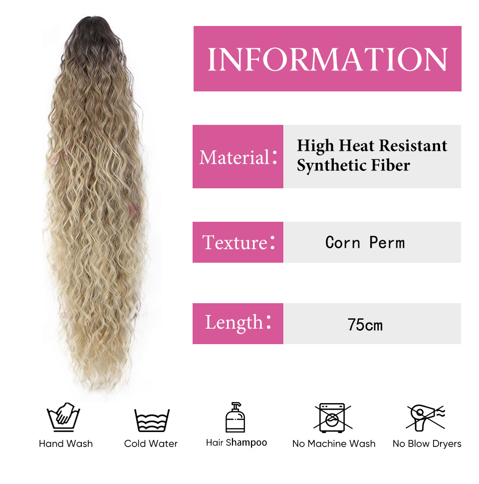 Women's Long Hair Firm Grip Wig Simulates High Ponytail Corn Perm Hairpiece  Fluffy Long Curly Hair 01 One Size [分类版本1]