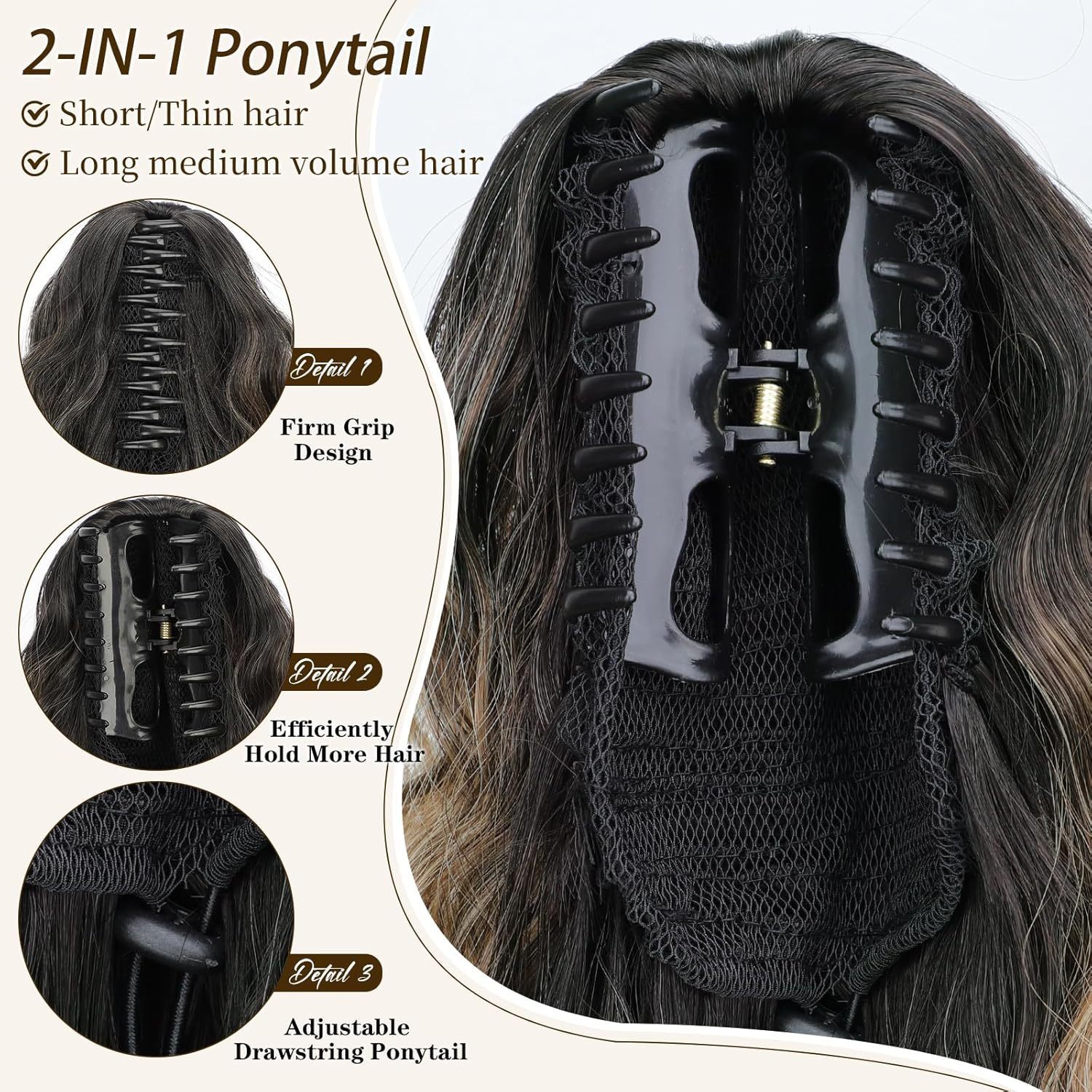 Women's Long Hair Firm Grip Wig Simulates High Ponytail Corn Perm Hairpiece  Fluffy Long Curly Hair 01 One Size [分类版本1]