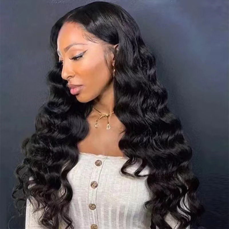 26inch, new mid-parted big wave front lace long curls fluffy black long curls head covering 1B# 26inch [分类版本3]