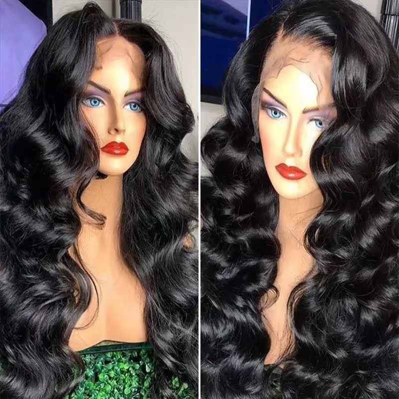 26inch, new mid-parted big wave front lace long curls fluffy black long curls head covering 1B# 26inch [分类版本3]