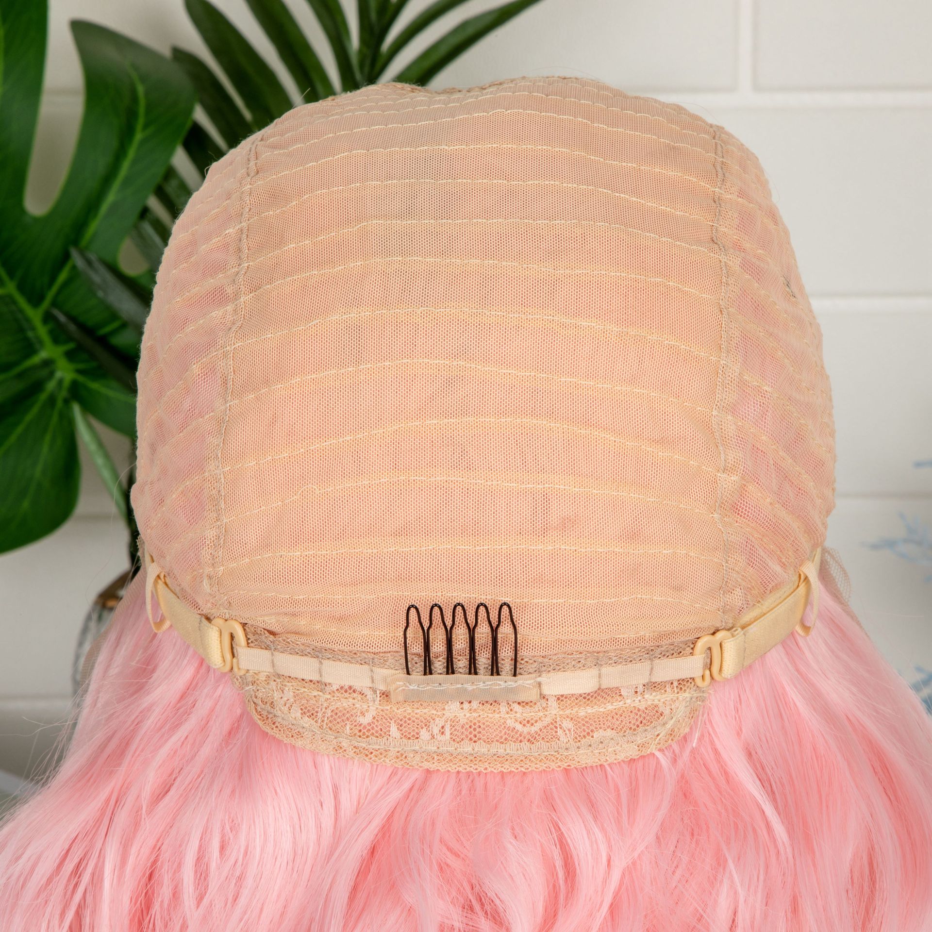 26inch wig, women's T-shaped front lace, synthetic fiber hood, pink parting, long curls, water ripples 1 26inch