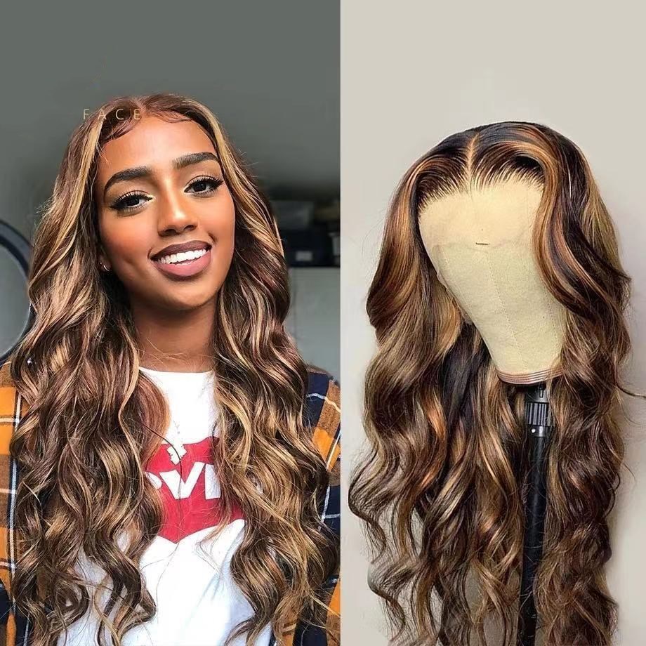 16inch/18inch/20inch/22inch/2426inch wigs Long curly hair Large wavy gradient black brown Cross-border sourcing Front lace hood is realistic and breathable 1B# 16inch