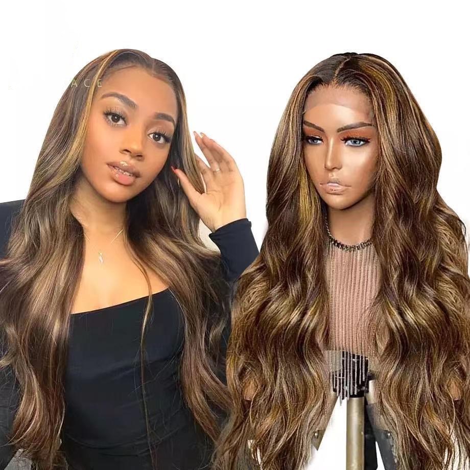 16inch/18inch/20inch/22inch/2426inch wigs Long curly hair Large wavy gradient black brown Cross-border sourcing Front lace hood is realistic and breathable 1B# 16inch